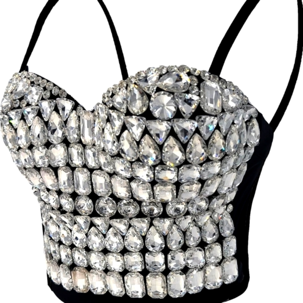 Silver Embellished Sequin Bustier Blouse